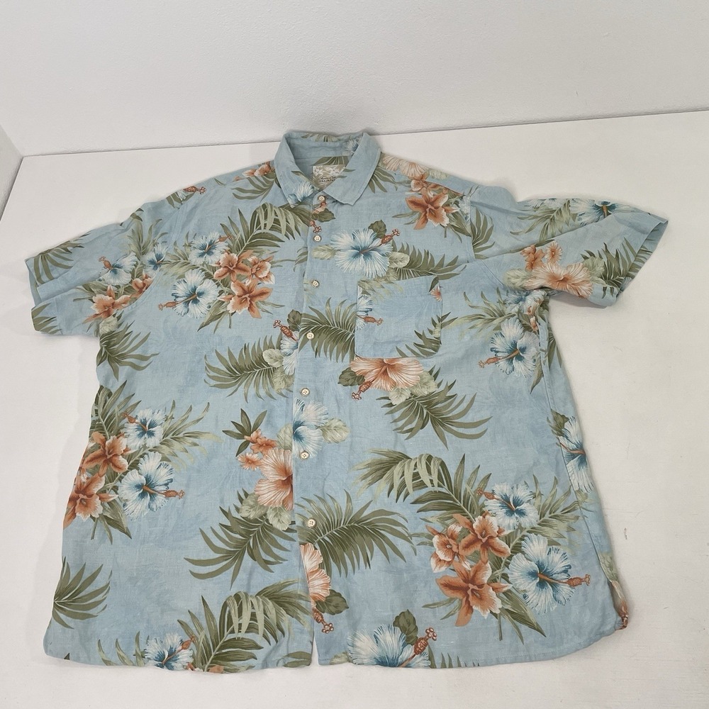 Tasso Elba Island Silk Linen Blend Hawaiian Shirt Mens XXL Tropical Button Up